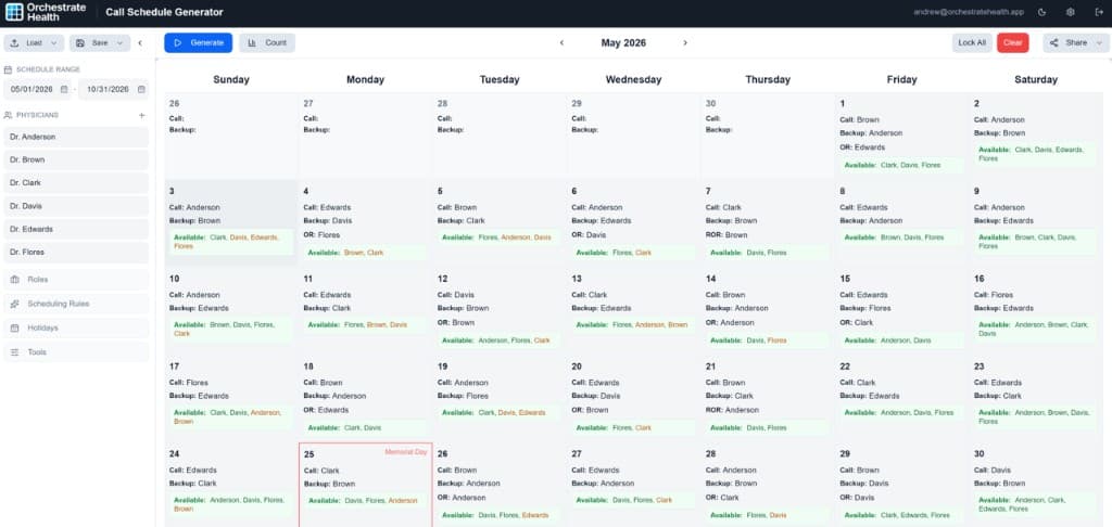 OrchestrateHealth call schedule generator interface