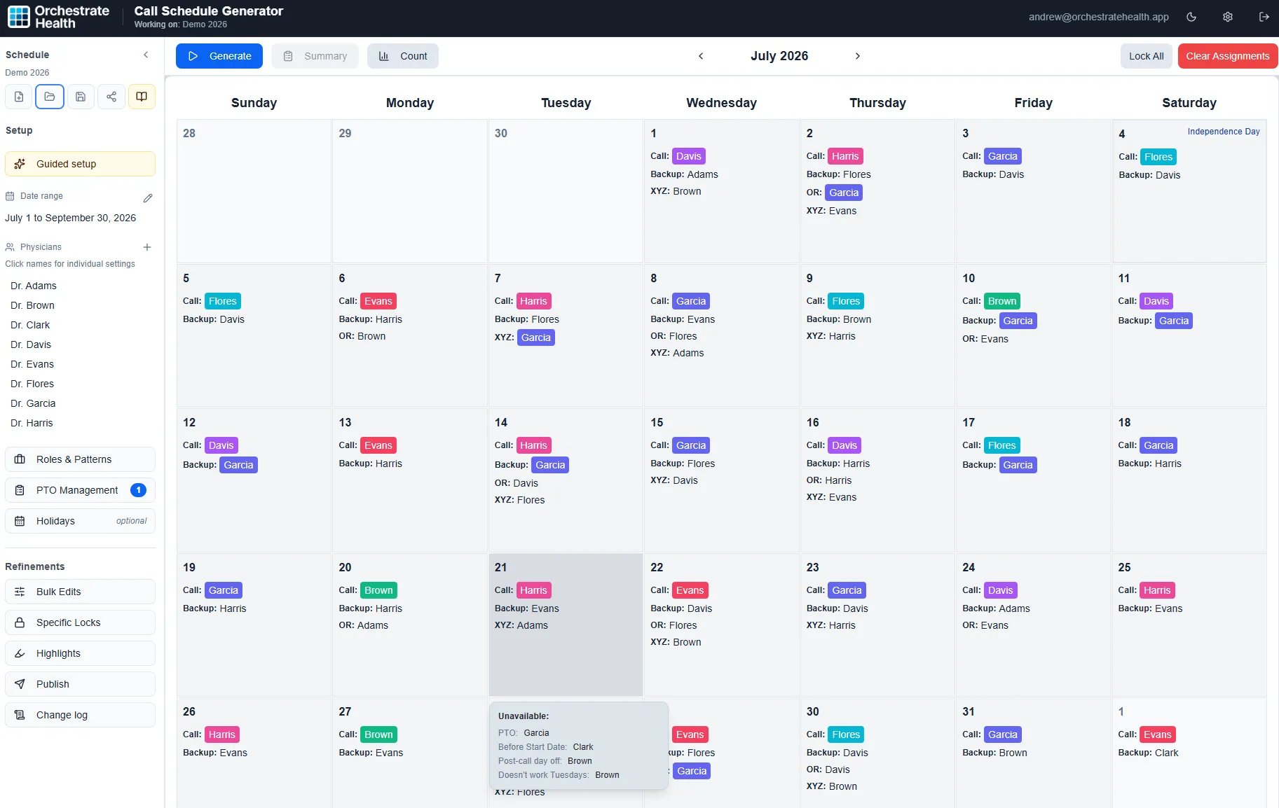 OrchestrateHealth call schedule generator interface