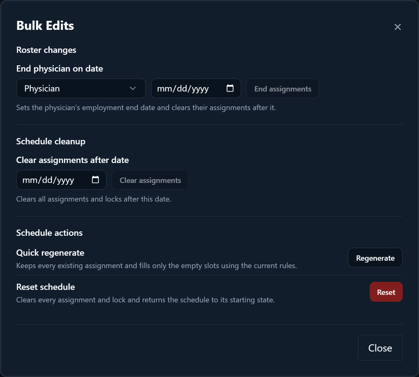Bulk Edits with End physician on date under Roster changes.