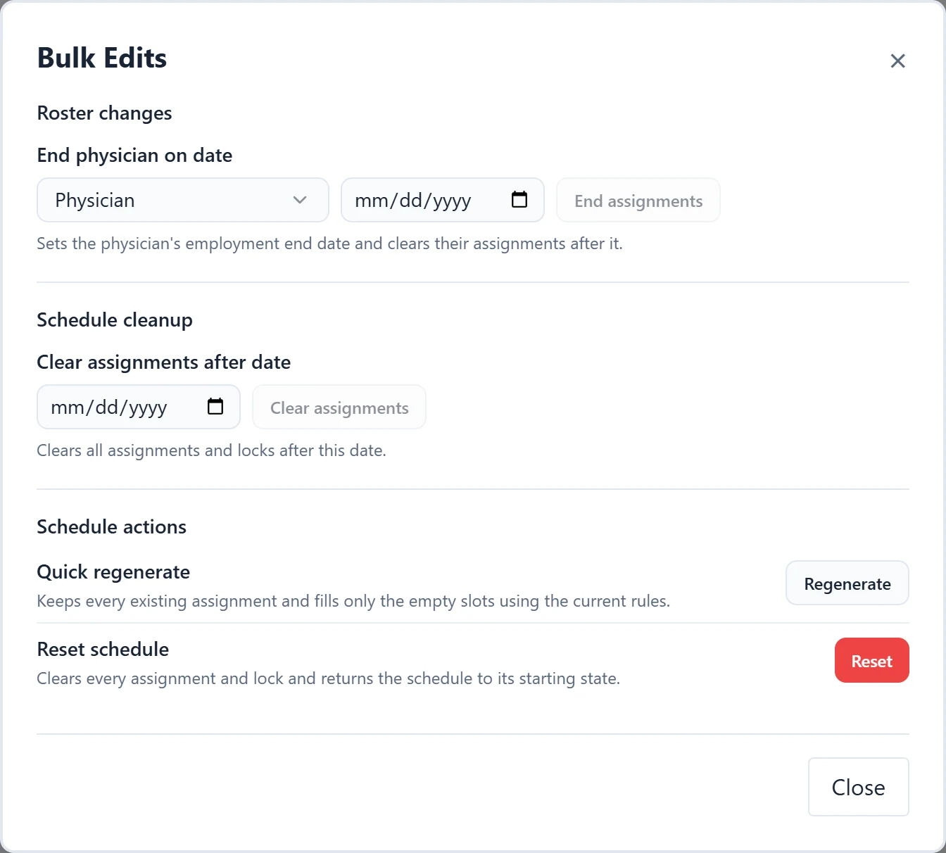Bulk Edits with End physician on date under Roster changes.