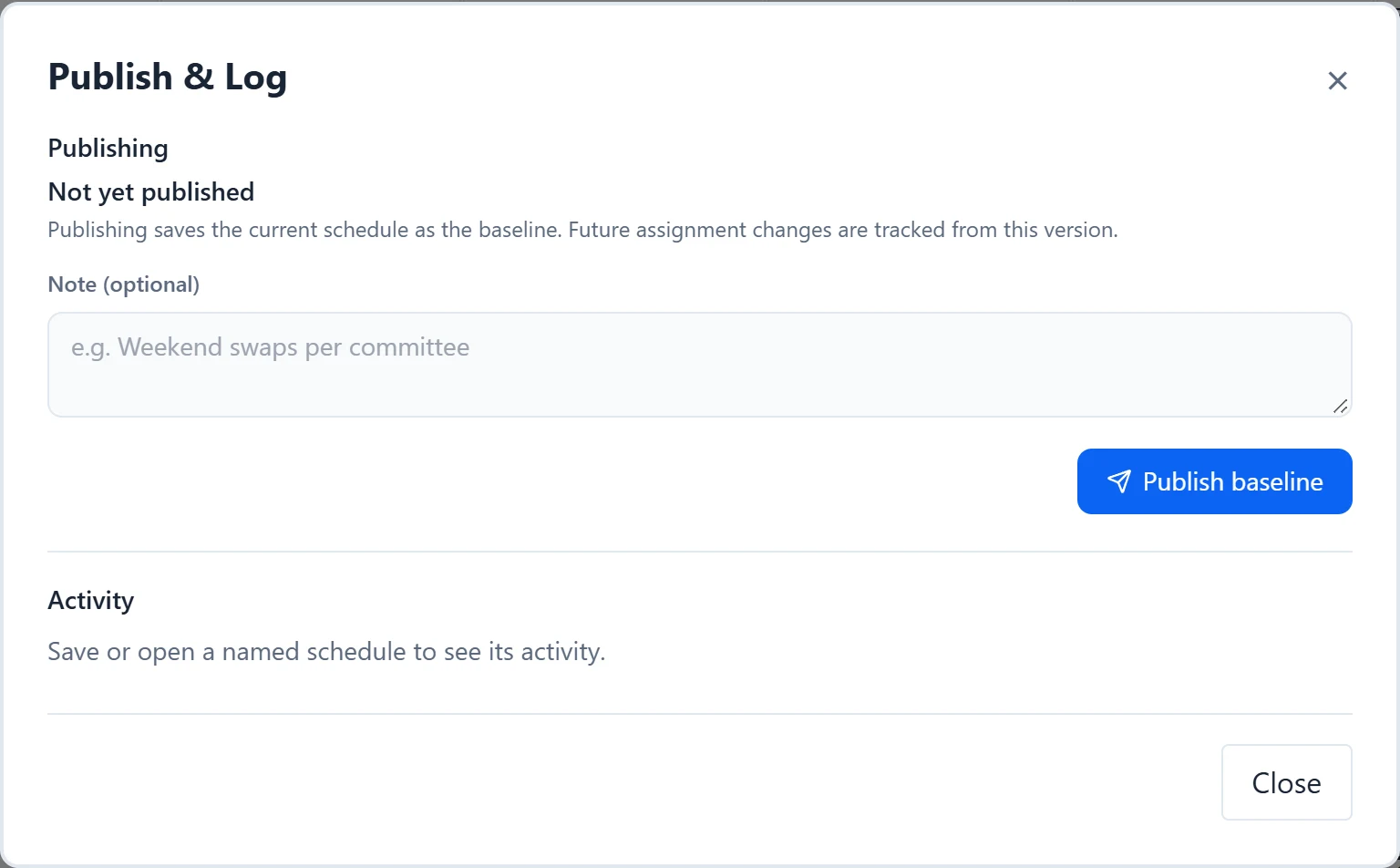 The Publish & Log dialog.
